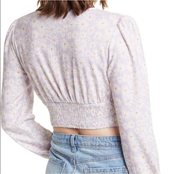 Elodie Purple Floral Long Sleeve Crop Top - Picture 2 of 12